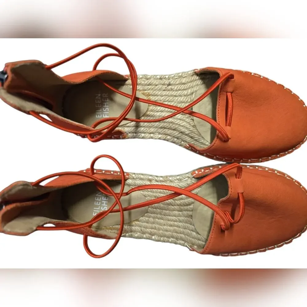 Eileen Fisher Orange Leather Espadrille Flats